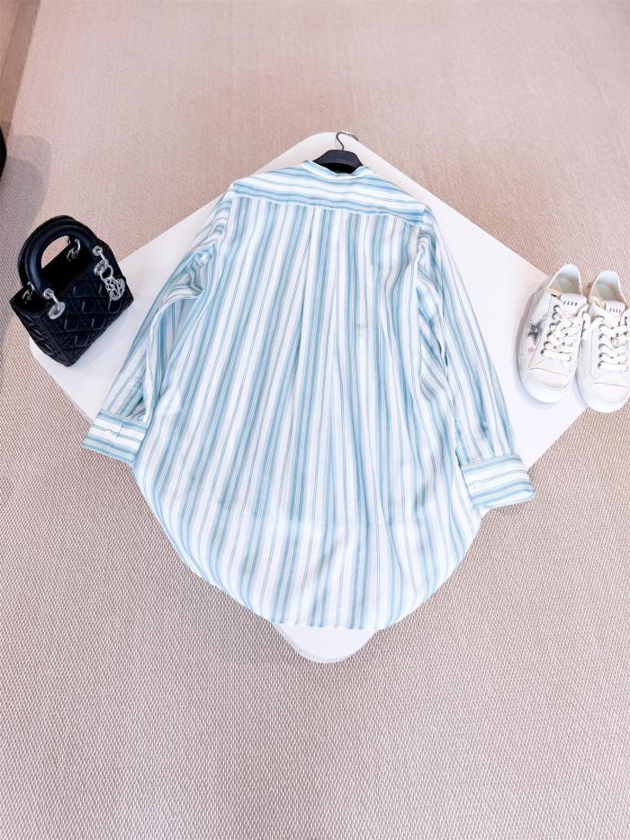 NIGO Dior Women's Summer Striped Printed Lightweight Single-Breasted Long-Sleeved Shirt #nigo77417
