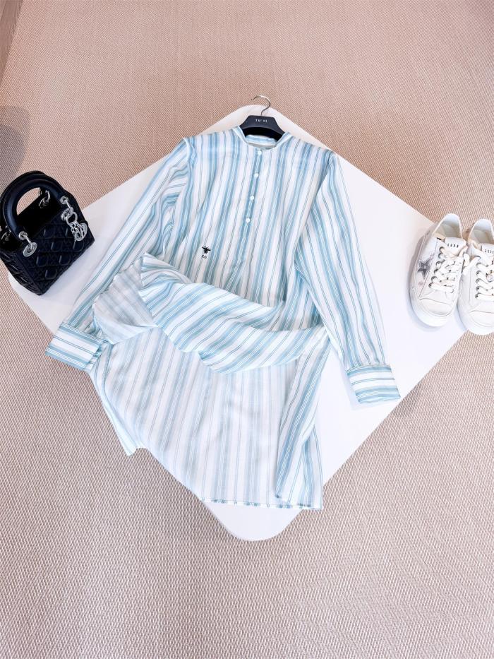 NIGO Dior Women's Summer Striped Printed Lightweight Single-Breasted Long-Sleeved Shirt #nigo77417