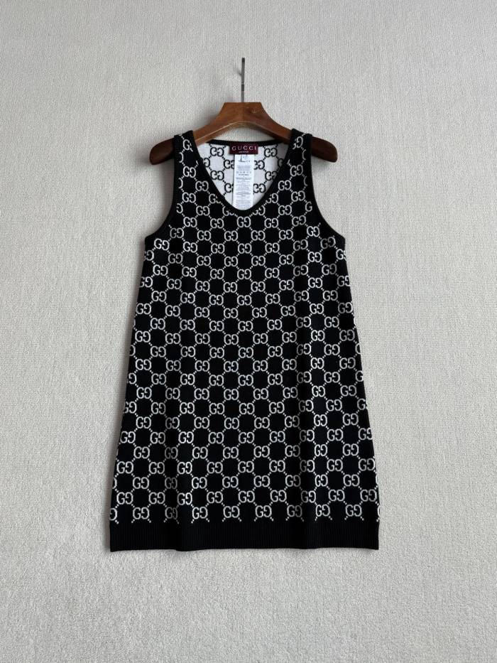 NIGO Gucci Women's Summer Logo Print Wool Round Neck Strapless Dress #nigo77426