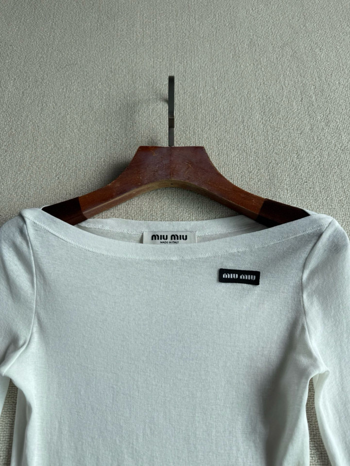 NIGO MiuMiu Women's Summer Solid Color Cotton Round Neck Lightweight Long Sleeve T-Shirt #nigo77424