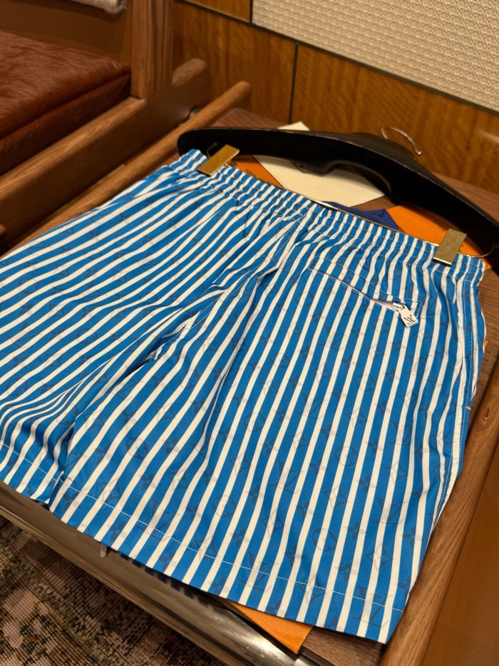 NIGO Louis Vuitton Men's Summer Solid Colour Striped Print Casual Drawstring Beach Shorts #nigo77411