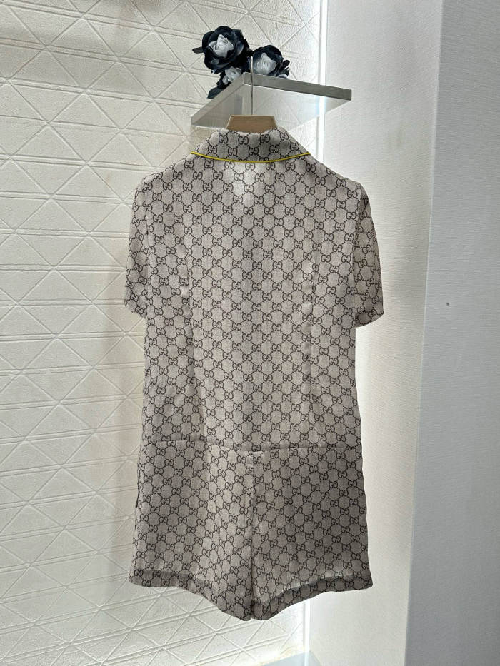 NIGO Gucci Women's Spring/Summer Solid Color Logo Print Cotton Single-Breasted Short-Sleeved Jumpsuit #nigo77415