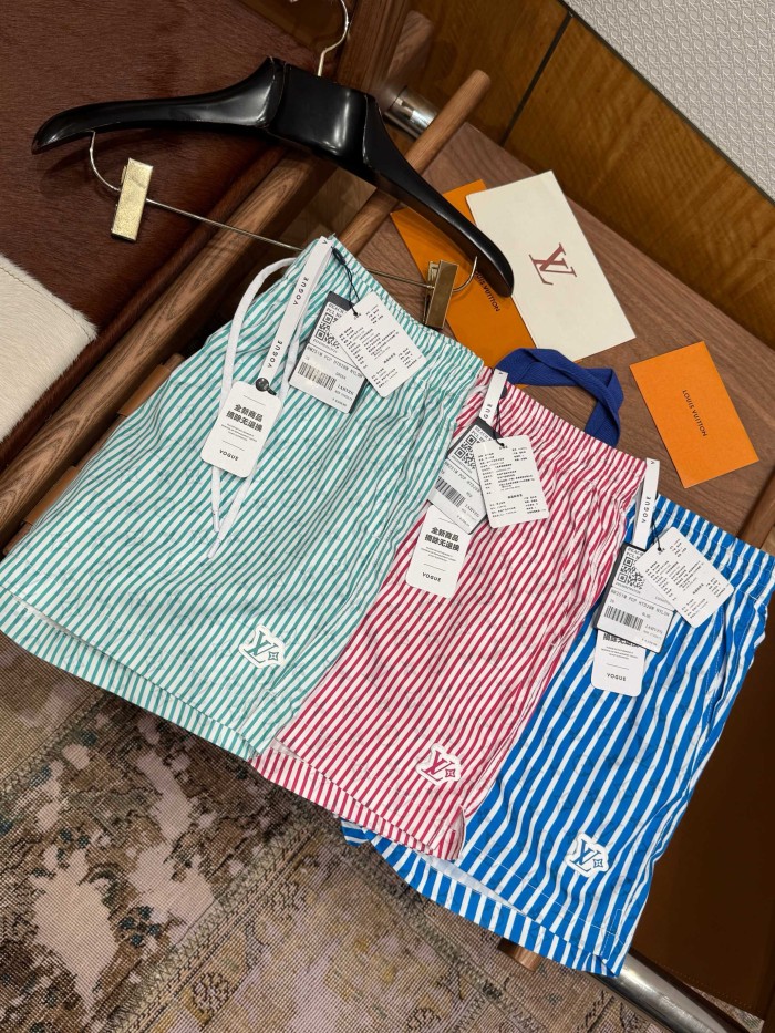 NIGO Louis Vuitton Men's Summer Solid Colour Striped Print Casual Drawstring Beach Shorts #nigo77411