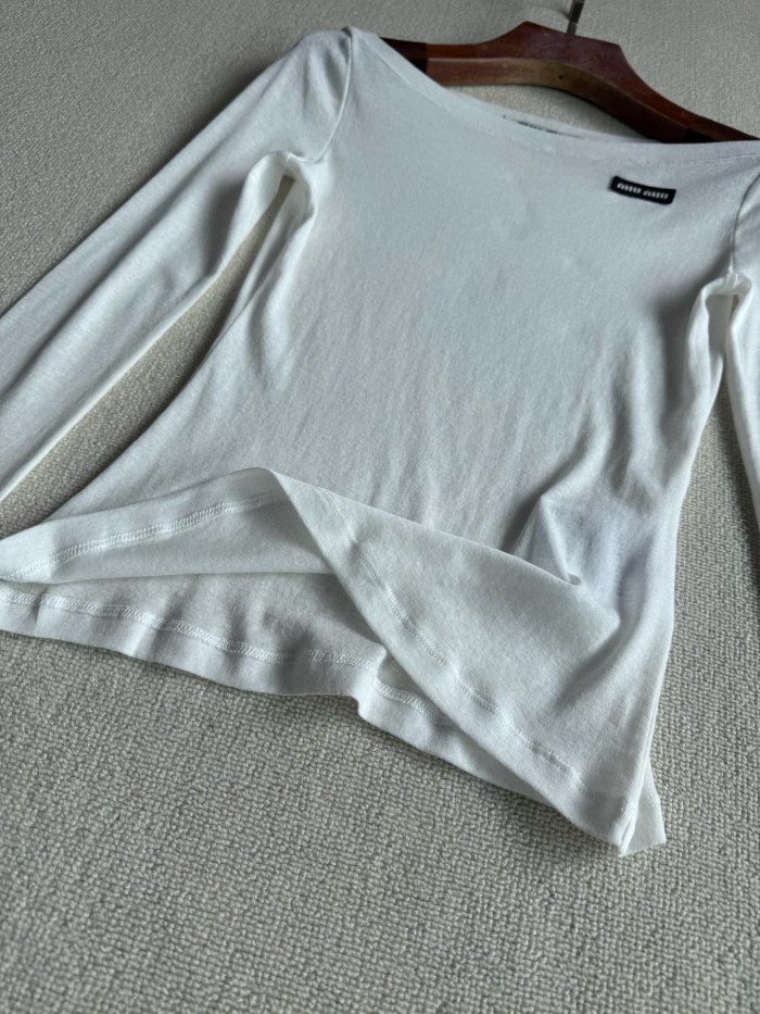 NIGO MiuMiu Women's Summer Solid Color Cotton Round Neck Lightweight Long Sleeve T-Shirt #nigo77424