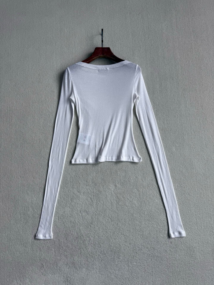 NIGO MiuMiu Women's Summer Solid Color Cotton Round Neck Lightweight Long Sleeve T-Shirt #nigo77424