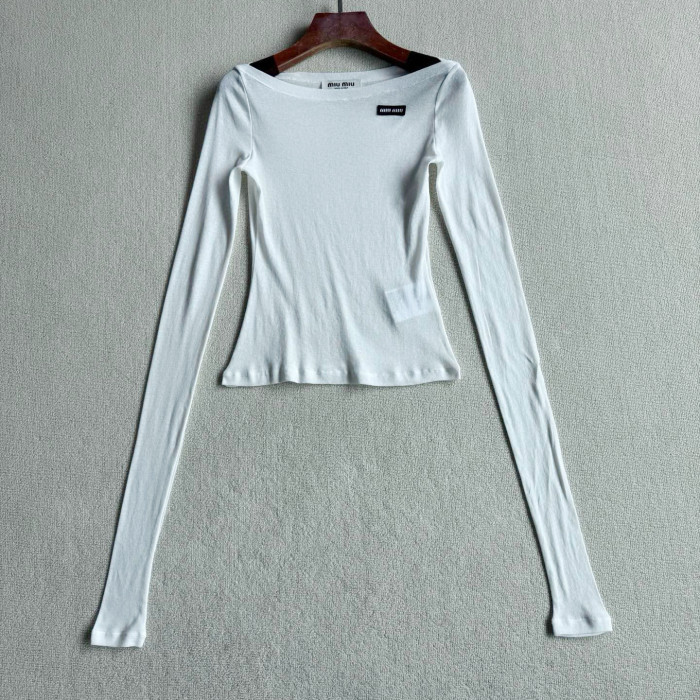 NIGO MiuMiu Women's Summer Solid Color Cotton Round Neck Lightweight Long Sleeve T-Shirt #nigo77424
