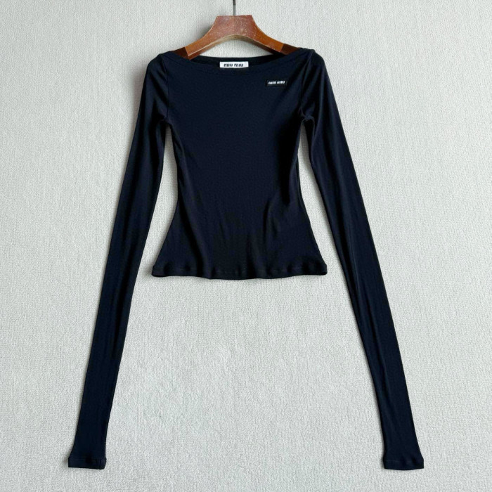 NIGO MiuMiu Women's Summer Solid Color Cotton Round Neck Lightweight Long Sleeve T-Shirt #nigo77424