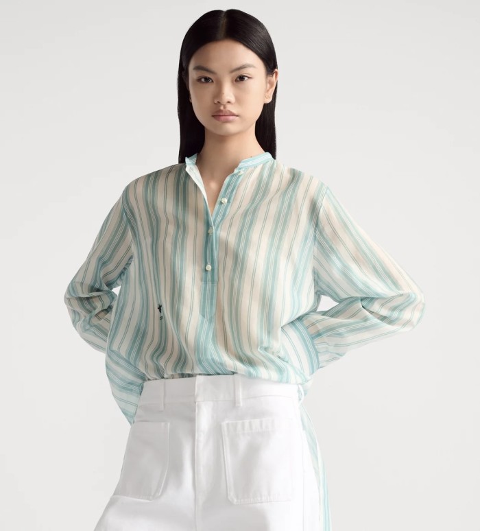NIGO Dior Women's Summer Striped Printed Lightweight Single-Breasted Long-Sleeved Shirt #nigo77417