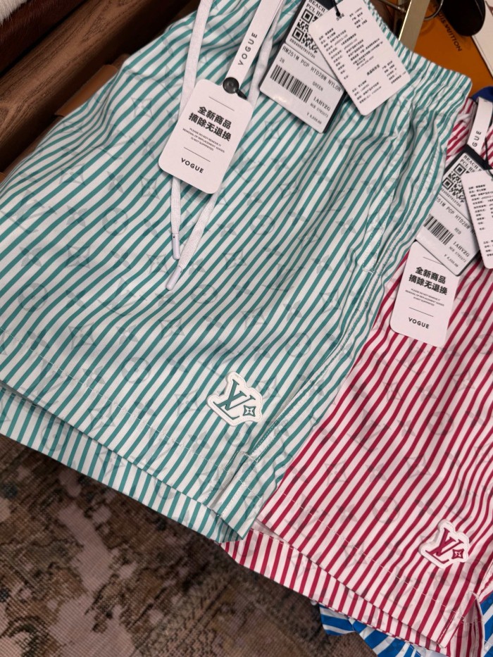 NIGO Louis Vuitton Men's Summer Solid Colour Striped Print Casual Drawstring Beach Shorts #nigo77411