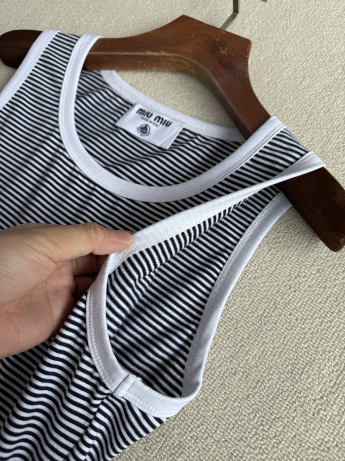 NIGO MiuMiu Women's Summer Striped Printed Ribbed Knit Round Neck Tank Top #nigo77425