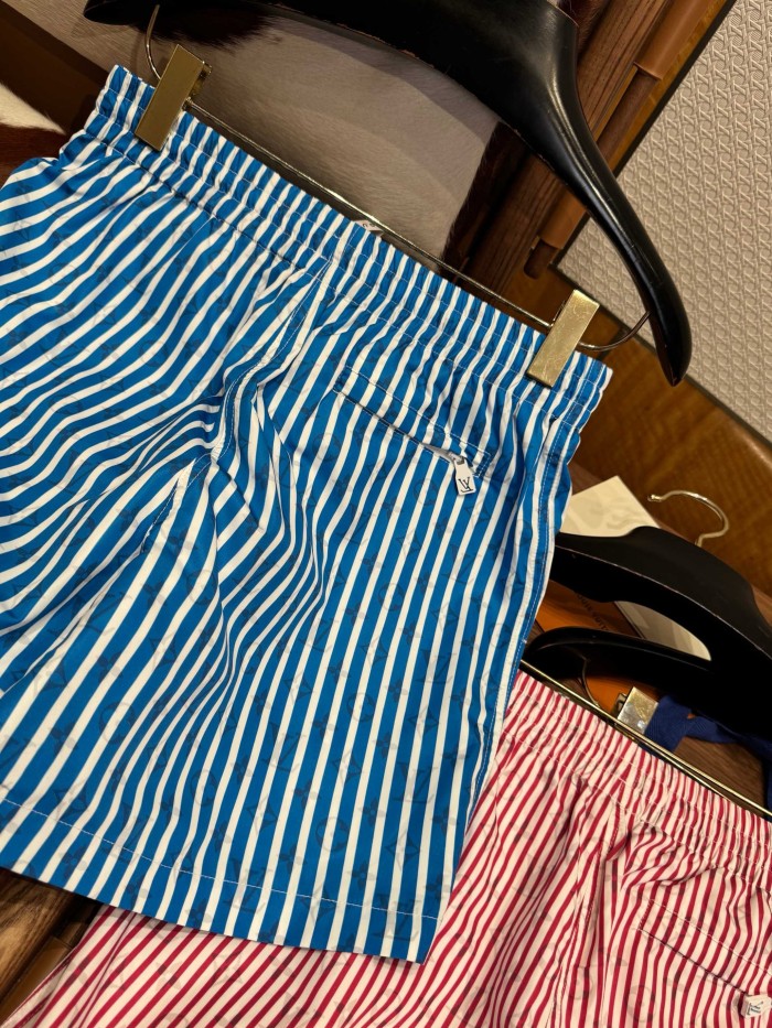 NIGO Louis Vuitton Men's Summer Solid Colour Striped Print Casual Drawstring Beach Shorts #nigo77411