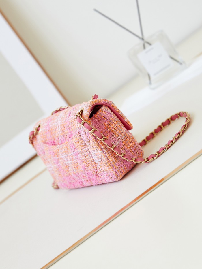 NIGO Chanel Women's Pink Chain Tartan Fabric Badge Print Single Shoulder Crossbody Bag Bags #nigo77412