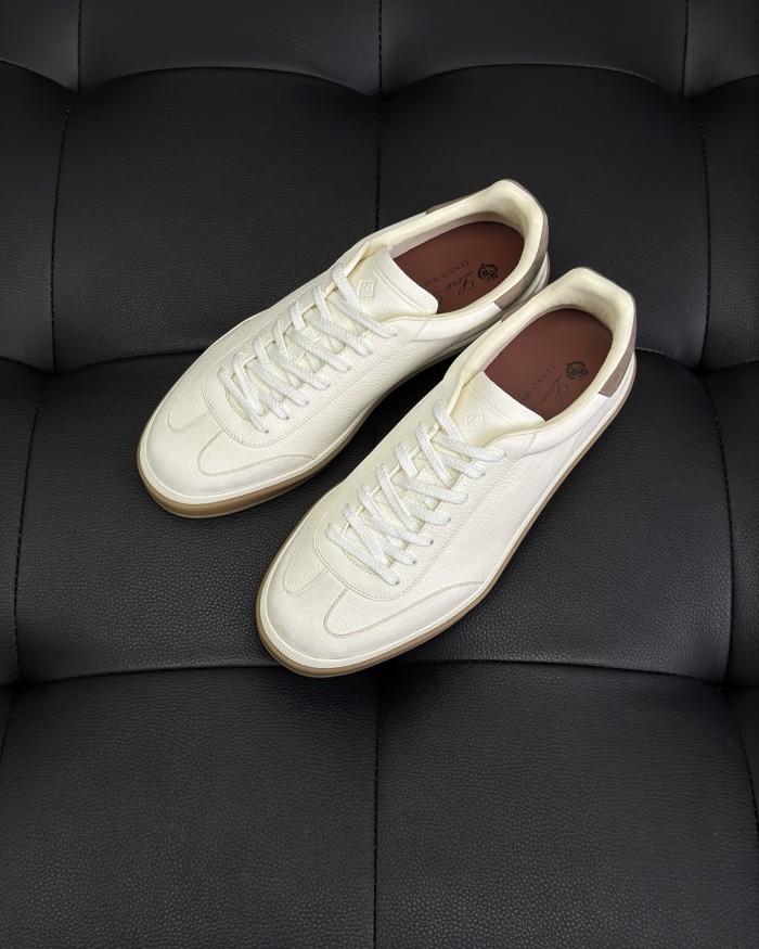 NIGO Loro Piana Tennis Walk Men's Solid Color Round Toe Lace-Up Calfskin Low-Top Training Shoes #nigo77437
