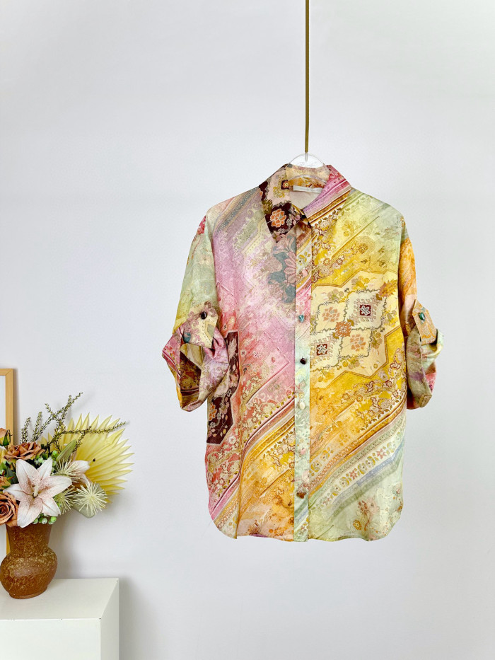 NIGO Zimmermann Women's Summer Patterned Printed Single Breasted Short Sleeved Shirt And Drawstring Casual Pants Set Suit #nigo77436