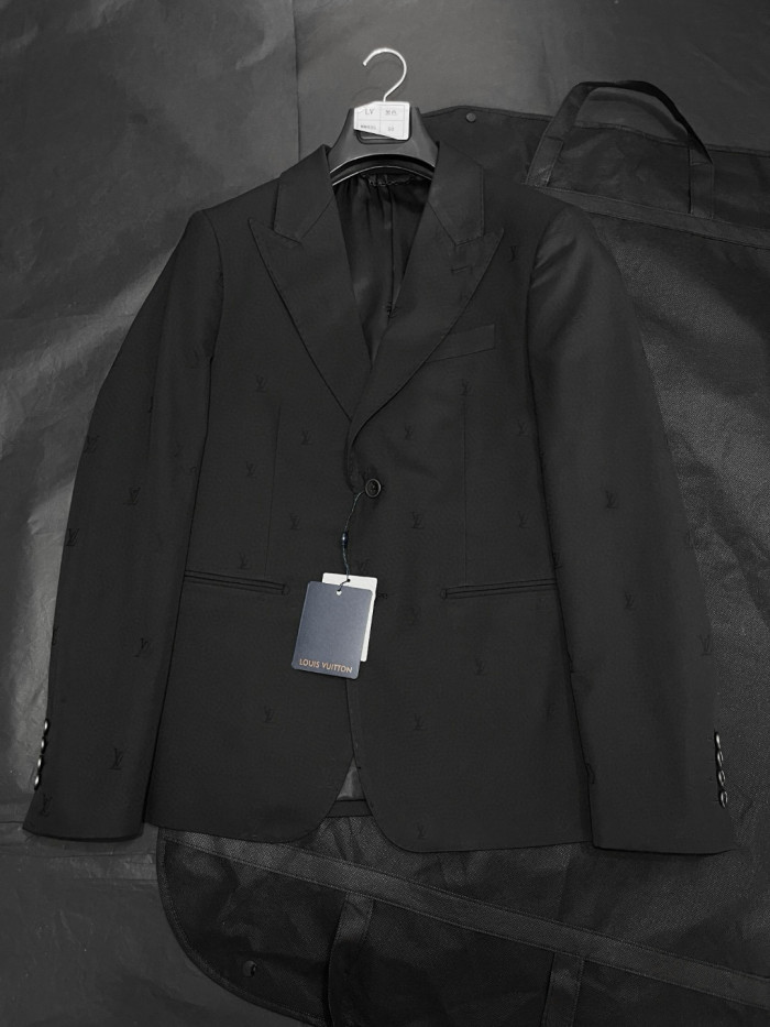 NIGO Louis Vuitton Men's Spring/Autumn Solid Colour Embroidered Hidden Pattern Printed V-Neck Single-Breasted Long-Sleeved Suit Jacket and Trousers Set Suit #nigo77442