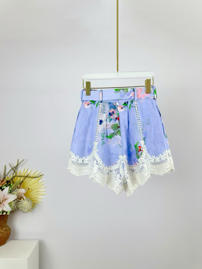 NIGO Zimmermann Women's Summer Floral Print Lace Trim Single Breasted Thin Long Sleeved Shirt And Casual Lace Shorts Set Suit #nigo77434