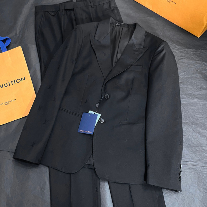 NIGO Louis Vuitton Men's Spring/Autumn Solid Colour Embroidered Hidden Pattern Printed V-Neck Single-Breasted Long-Sleeved Suit Jacket and Trousers Set Suit #nigo77442