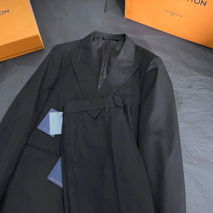 NIGO Louis Vuitton Men's Spring/Autumn Solid Colour Embroidered Hidden Pattern Printed V-Neck Single-Breasted Long-Sleeved Suit Jacket and Trousers Set Suit #nigo77442