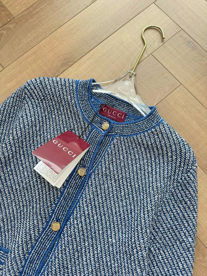 NIGO Gucci Women's Spring/Autumn Solid Color Striped Print Round Neck Single Button Long Sleeve Knitted Cardigan Jacket #nigo77432