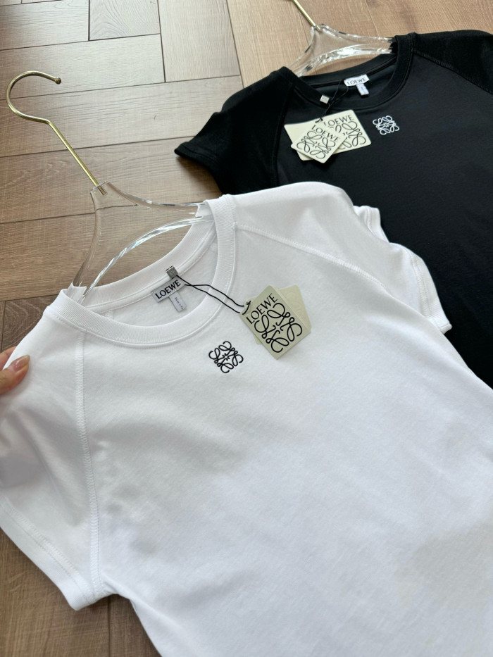 NIGO Loewe Women's Summer Solid Colour Embroidered Logo Print Round Neck Cotton Short Sleeve T-Shirt #nigo77439