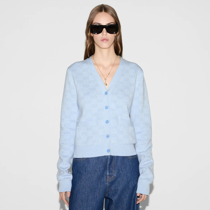 NIGO Gucci Women's Spring And Fall V-neck Single Breasted Drop Shoulder Long Sleeved Knit Cardigan Jacket #nigo77431
