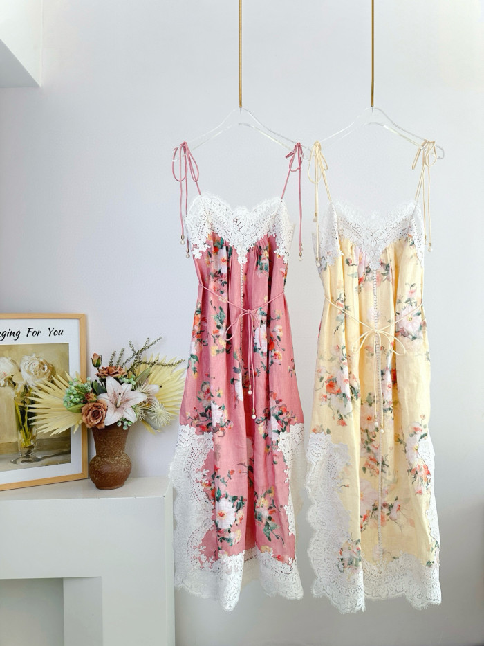 NIGO Zimmermann Women's Summer Solid Color Floral Pattern Print Lace Trim Strapless Dress #nigo77435