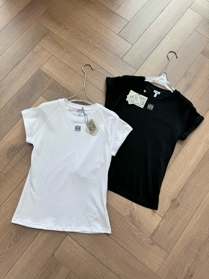 NIGO Loewe Women's Summer Solid Colour Embroidered Logo Print Round Neck Cotton Short Sleeve T-Shirt #nigo77439