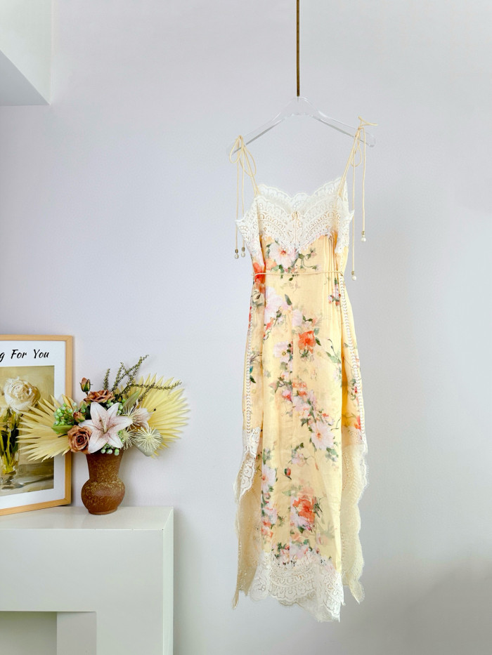 NIGO Zimmermann Women's Summer Solid Color Floral Pattern Print Lace Trim Strapless Dress #nigo77435