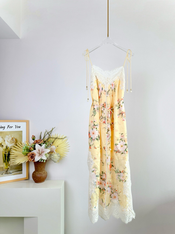 NIGO Zimmermann Women's Summer Solid Color Floral Pattern Print Lace Trim Strapless Dress #nigo77435