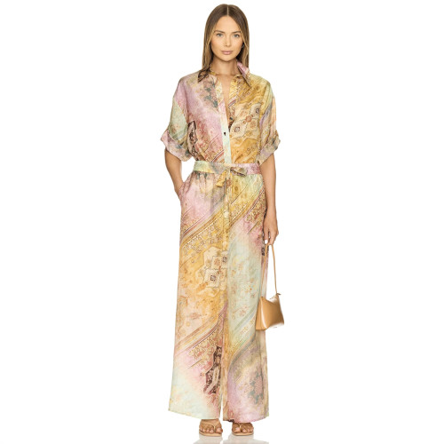 NIGO Zimmermann Women's Summer Patterned Printed Single Breasted Short Sleeved Shirt And Drawstring Casual Pants Set Suit #nigo77436
