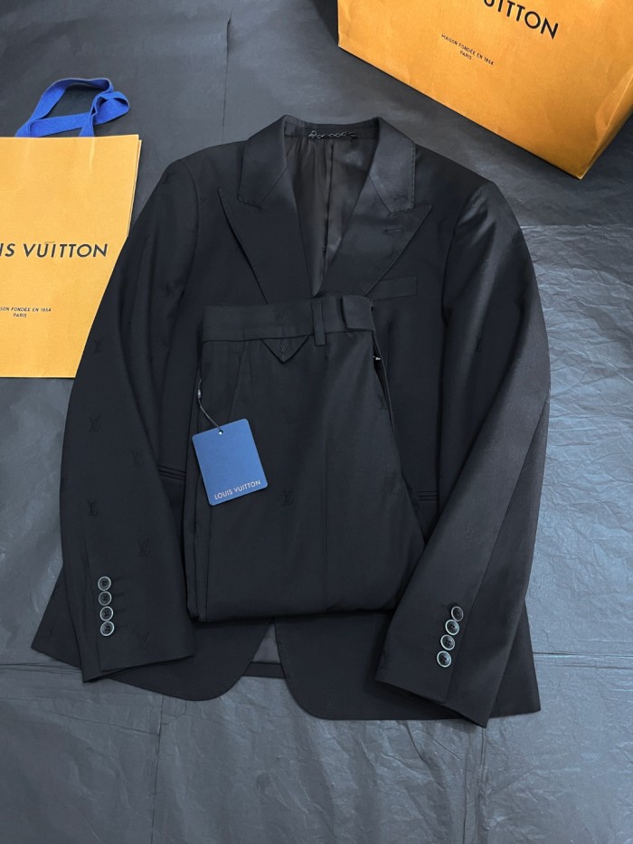 NIGO Louis Vuitton Men's Spring/Autumn Solid Colour Embroidered Hidden Pattern Printed V-Neck Single-Breasted Long-Sleeved Suit Jacket and Trousers Set Suit #nigo77442