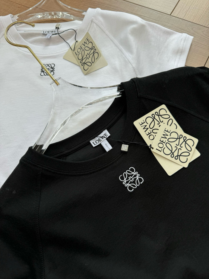 NIGO Loewe Women's Summer Solid Colour Embroidered Logo Print Round Neck Cotton Short Sleeve T-Shirt #nigo77439