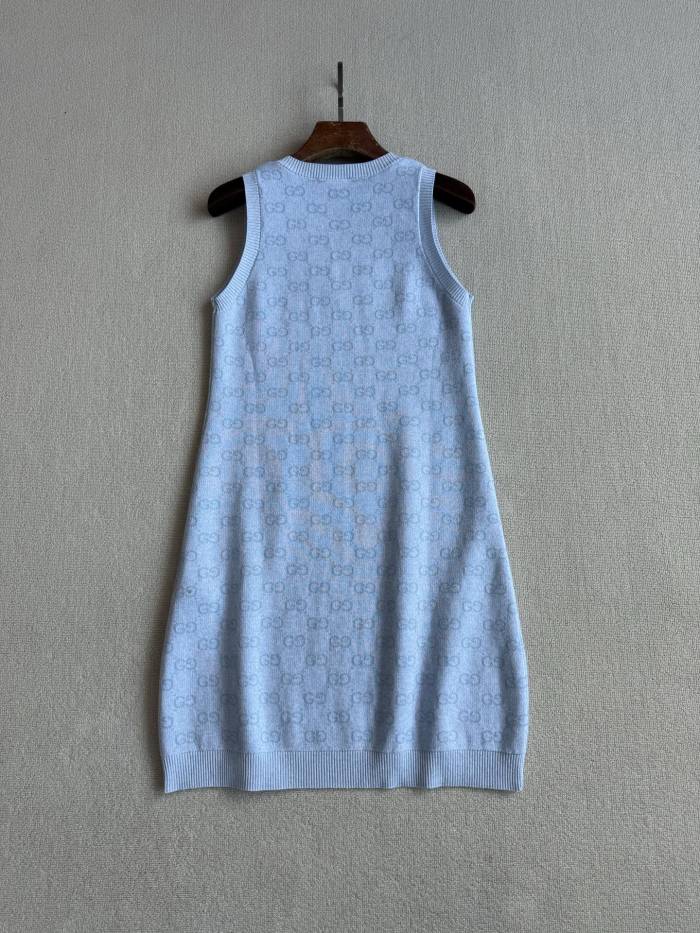 NIGO Gucci Women's Summer Logo Print Wool Round Neck Strapless Dress #nigo77429