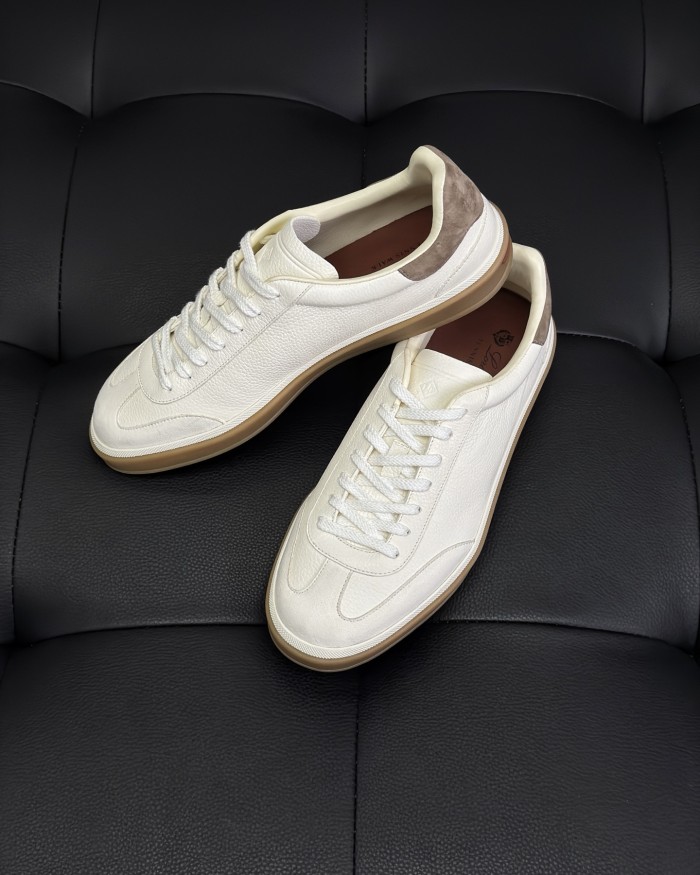 NIGO Loro Piana Tennis Walk Men's Solid Color Round Toe Lace-Up Calfskin Low-Top Training Shoes #nigo77437