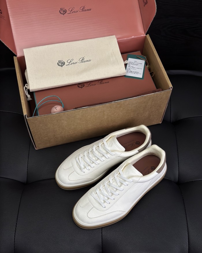 NIGO Loro Piana Tennis Walk Men's Solid Color Round Toe Lace-Up Calfskin Low-Top Training Shoes #nigo77437