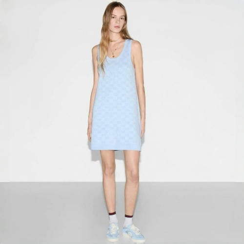 NIGO Gucci Women's Summer Logo Print Wool Round Neck Strapless Dress #nigo77429