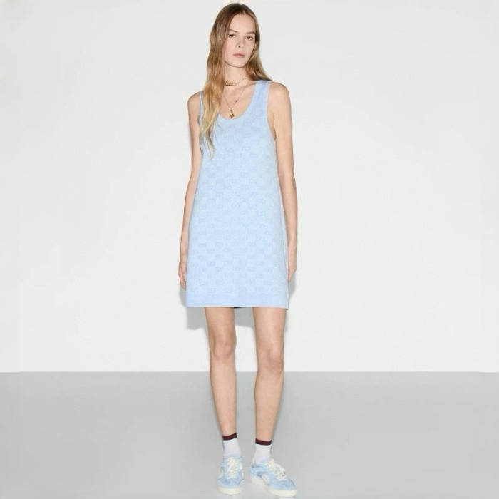 NIGO Gucci Women's Summer Logo Print Wool Round Neck Strapless Dress #nigo77429