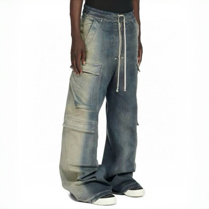 NIGO Rick Owens Men's Spring And Summer High Street Trend Gradient Pocket Denim Pants Retro Fashion Trend Loose Pants Ngvp #nigo1743