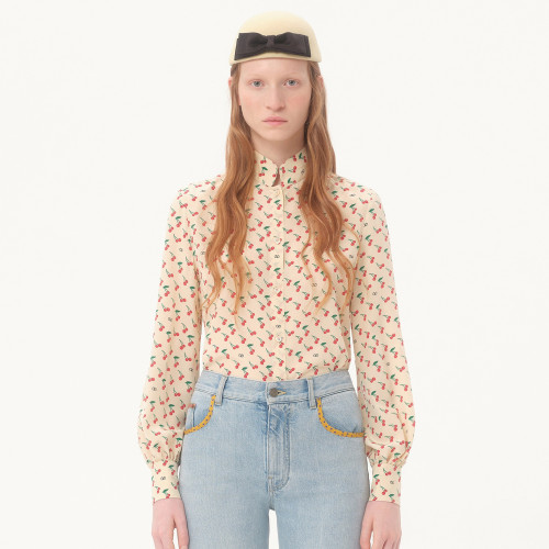 NIGO Valentino Women's Summer Cherry Pattern Plain Color Single Breasted Long Sleeved Shirt #nigo77459
