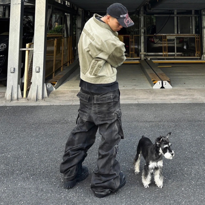 NIGO Rick Owens Men's Spring And Summer High Street Trend Gradient Pocket Denim Pants Retro Fashion Trend Loose Pants Ngvp #nigo1743