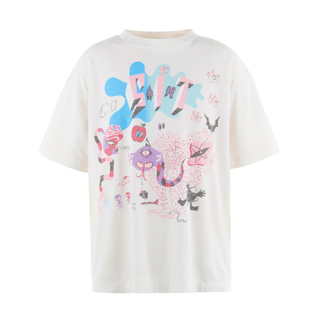 NIGO Saint Michael Men's Summer Graffiti Letter Print Casual Retro Solid Color Short Sleeve T-Shirt Ngvp #nigo1835