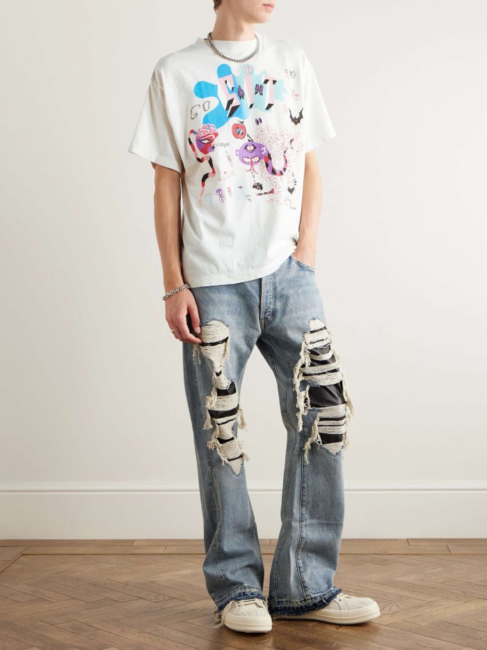 NIGO Saint Michael Men's Summer Graffiti Letter Print Casual Retro Solid Color Short Sleeve T-Shirt Ngvp #nigo1835