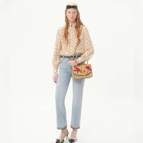 NIGO Valentino Women's Summer Cherry Pattern Plain Color Single Breasted Long Sleeved Shirt #nigo77459