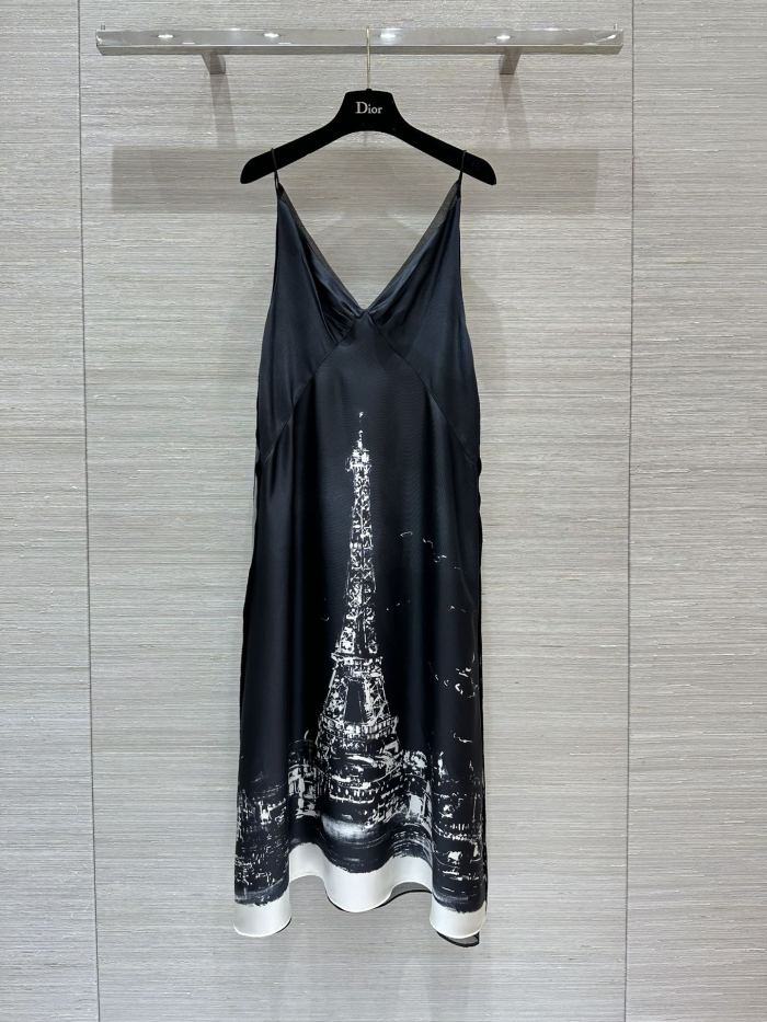 NIGO Dior Women's Summer Paris Eiffel Tower Pattern Printed V-Neck Strapless Dress #nigo77462