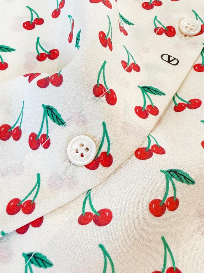 NIGO Valentino Women's Summer Cherry Pattern Plain Color Single Breasted Long Sleeved Shirt #nigo77459