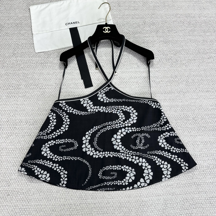NIGO Chanel Women's Summer Solid Color Printed Cotton Halter Neck Top #nigo77254