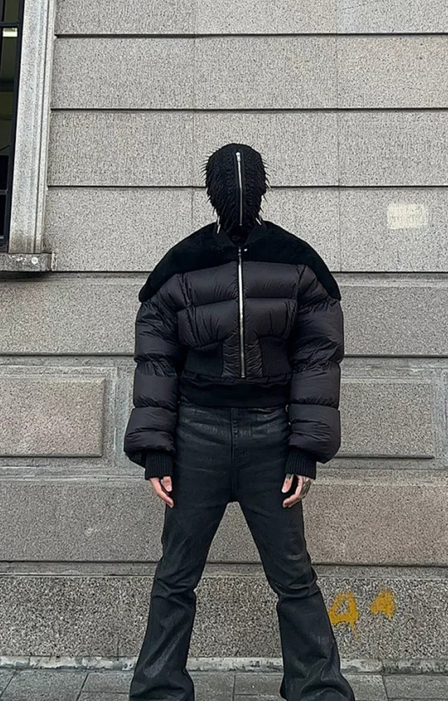 NIGO Rick Owens Men's Dark Style Short Splicing Puffer Down Jacket Autumn And Winter Solid Color Zipper Collarless Jacket #nigo81336