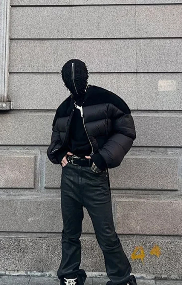 NIGO Rick Owens Men's Dark Style Short Splicing Puffer Down Jacket Autumn And Winter Solid Color Zipper Collarless Jacket #nigo81336