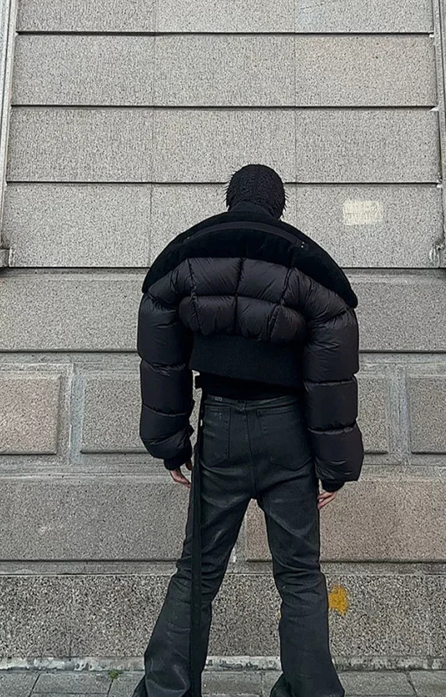 NIGO Rick Owens Men's Dark Style Short Splicing Puffer Down Jacket Autumn And Winter Solid Color Zipper Collarless Jacket #nigo81336