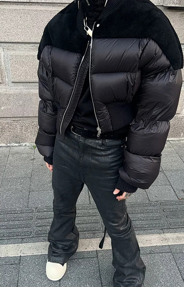 NIGO Rick Owens Men's Dark Style Short Splicing Puffer Down Jacket Autumn And Winter Solid Color Zipper Collarless Jacket #nigo81336